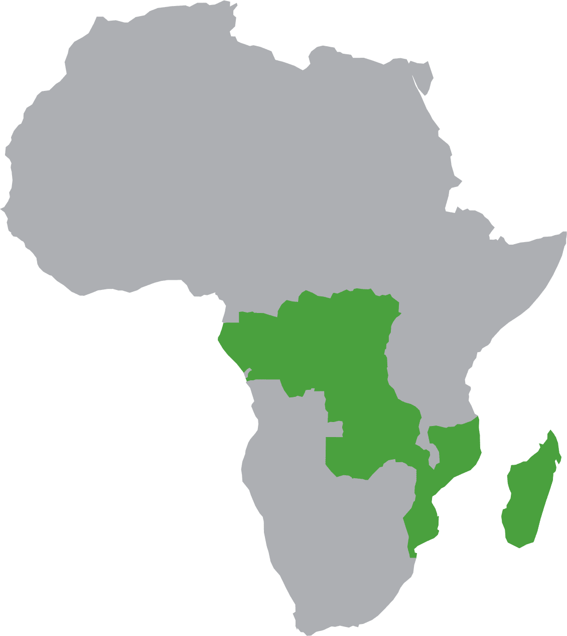 Africa<br />
Democratic Republic of the Congo, Republic of Congo, Gabon, Madagascar, Mozambique, Zambia