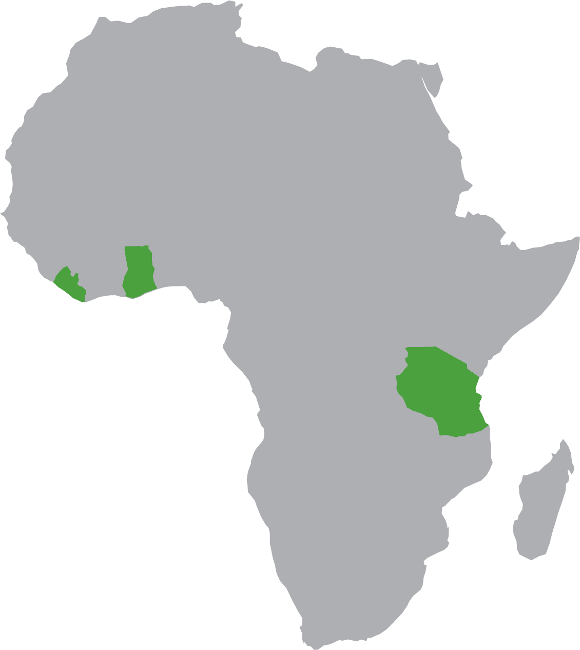 Africa <br />
Ghana, Liberia, Tanzania <br />
<br />
