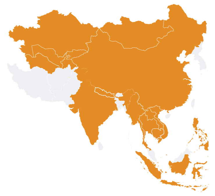 Countries in Asia with Land Area data